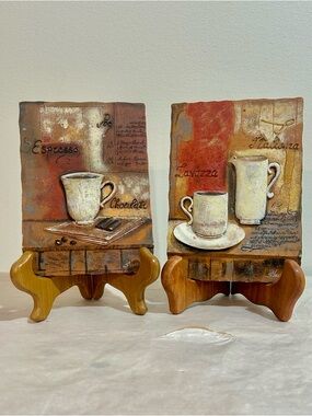 Set of Vtg Kitchen Wall Plaques Tuscan Italian Theme 3 D Relief Art S. Vassileva